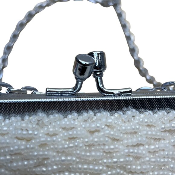 Vintage Magid Women’s Ivory Beaded Handbag With Chain Strap Evening Purse - Picture 6 of 12